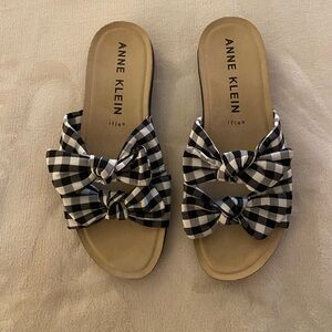 Anne Klein Black and White Checkered Sandals with Bow